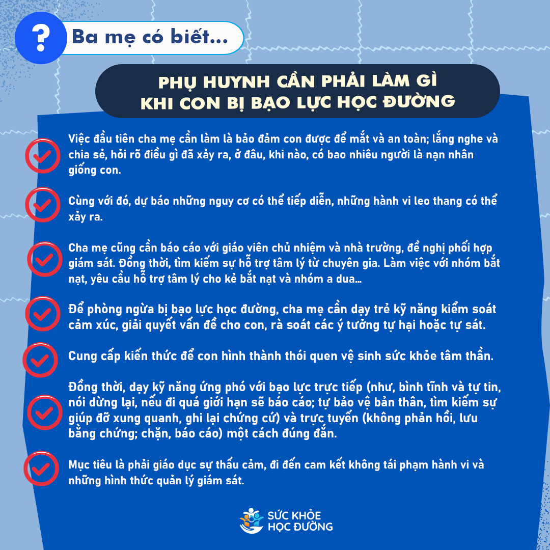 Phụ huynh cần làm gì khi con bị bạo lực học đường