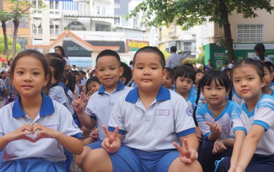 Học sinh Trường Tiểu học Trần Hưng Đạo tại buổi giao lưu.